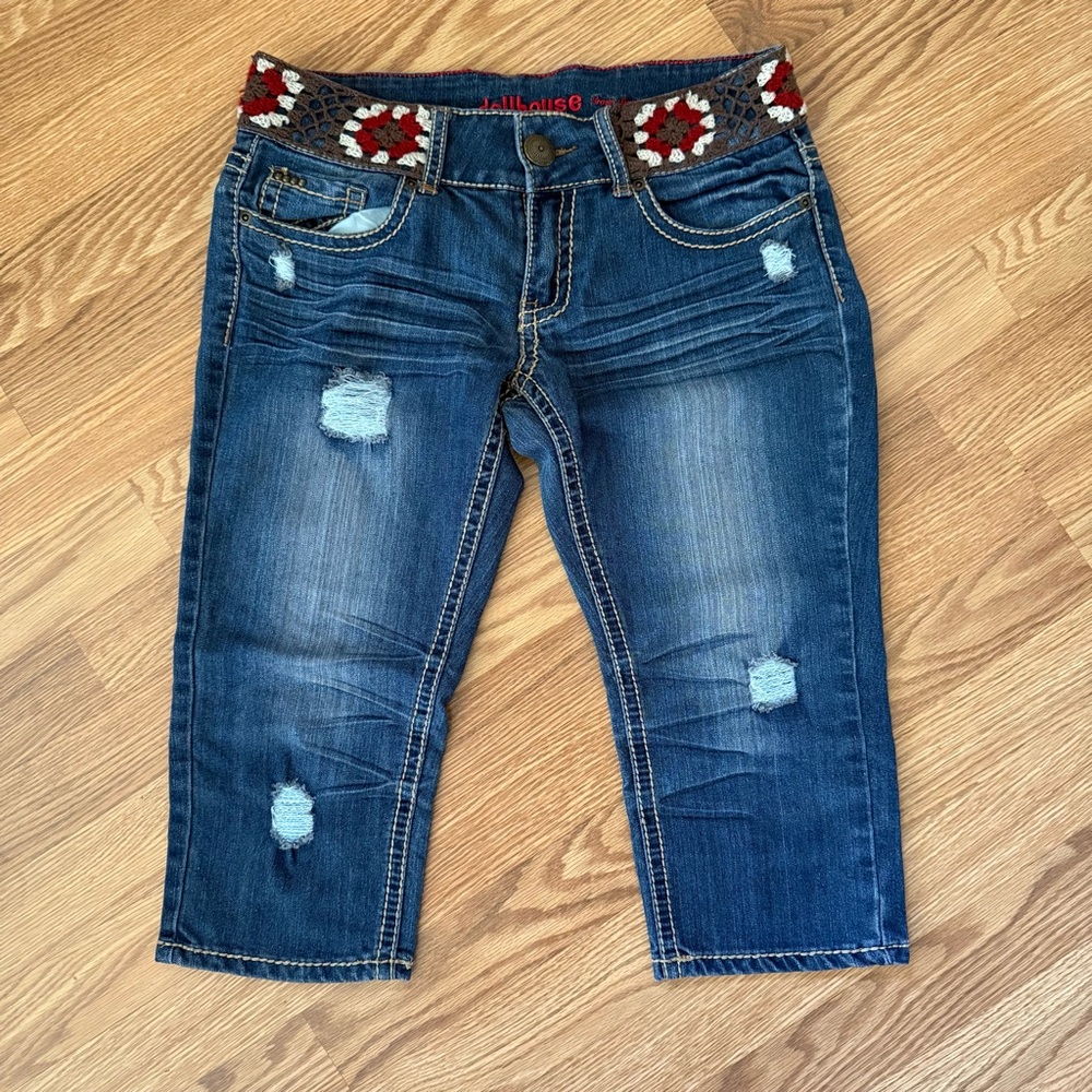 Dollhouse Capri‎ Jeans w/ Crocheted Granny Squares sz 7